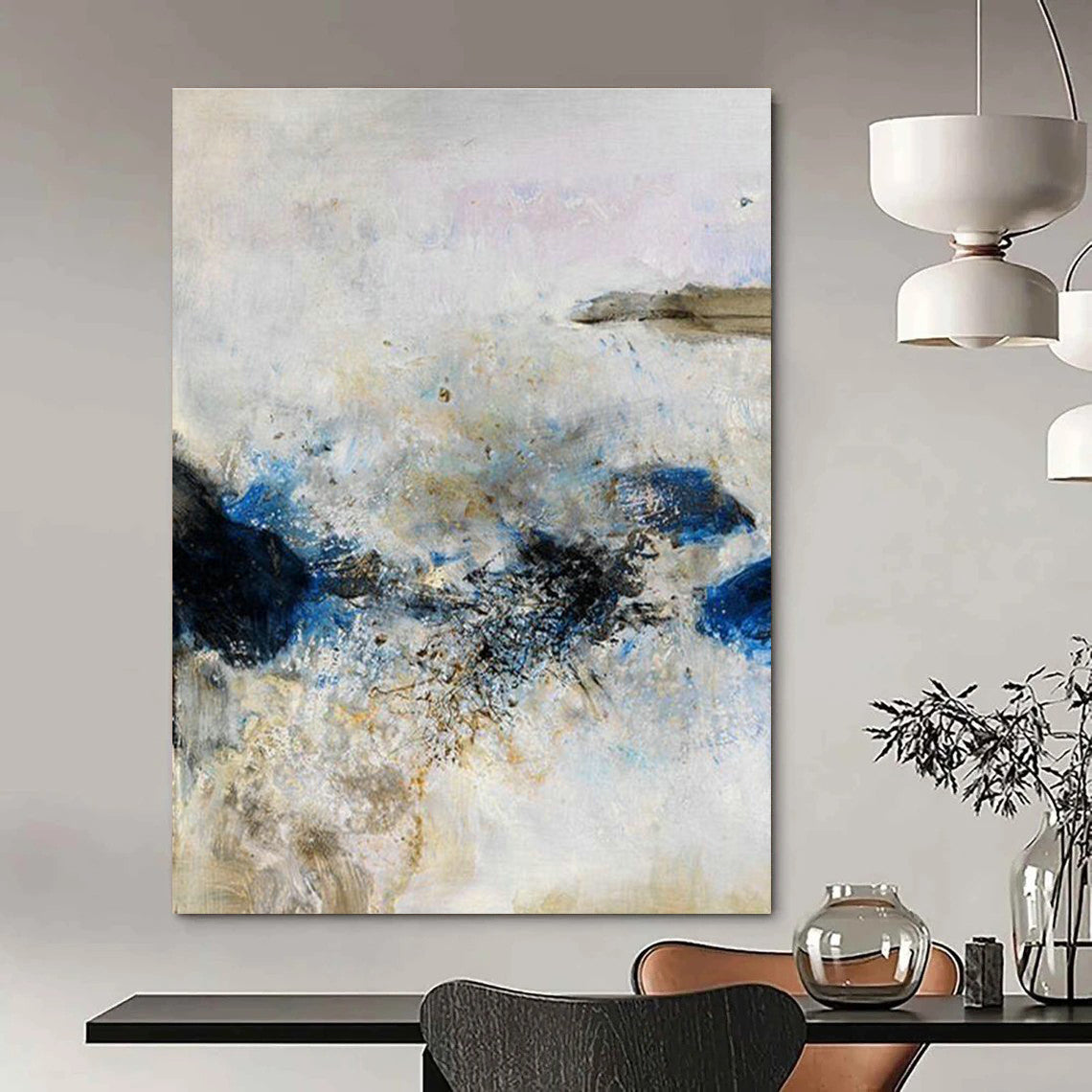 Blue and White Abstract Splash Art for Coastal Hotel Lobby & Art - Inspired Café DLZ2221