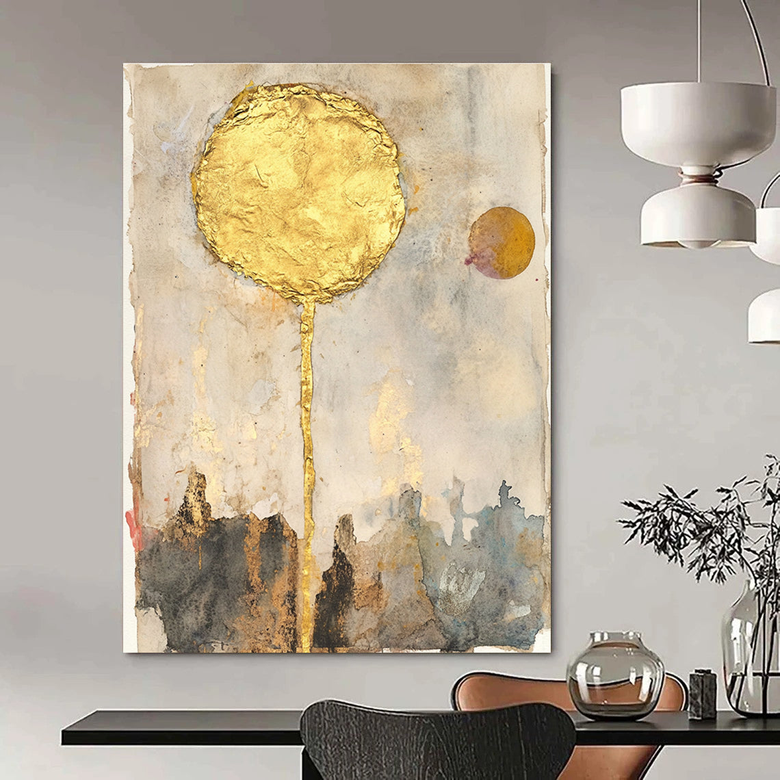 Golden Sun Abstract Mysterious Art for Bohemian - Style Lounge & Spiritual Home Meditation Room STSC1461