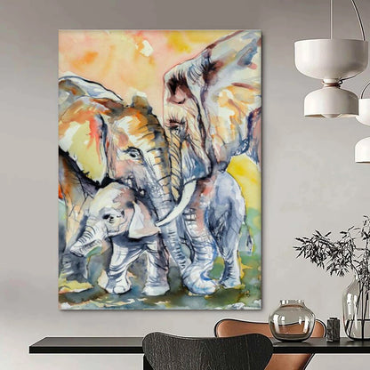 Watercolor Elephant Family Art for Wildlife Sanctuary & Family Room DLZ2346
