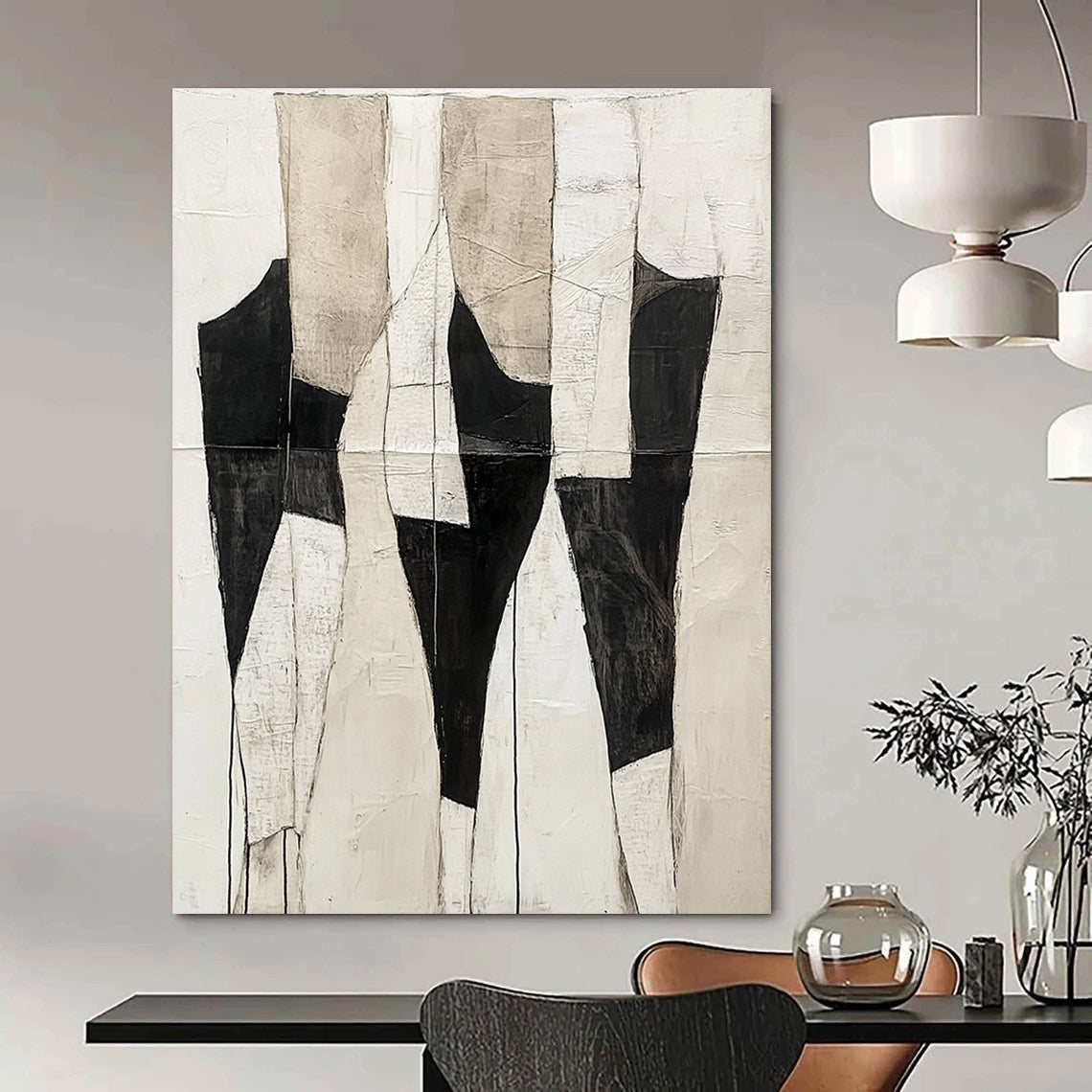 Black and Beige Patchwork Abstract for Industrial - Chic Loft & Contemporary Gallery STSC403
