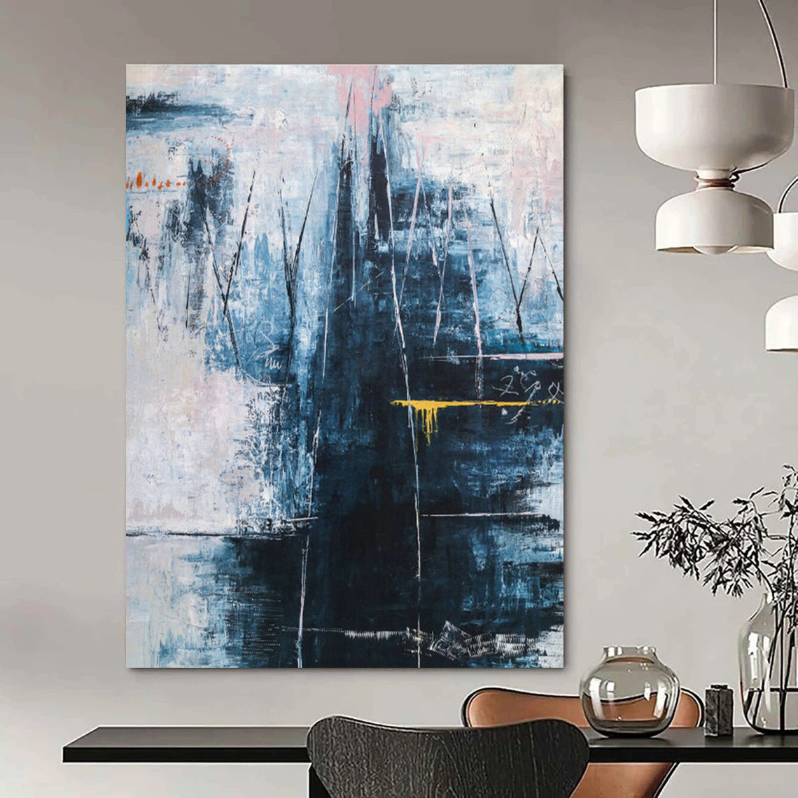Blue - Pink - Gray Abstract Art for Art Gallery & Home Spa DLZ1118