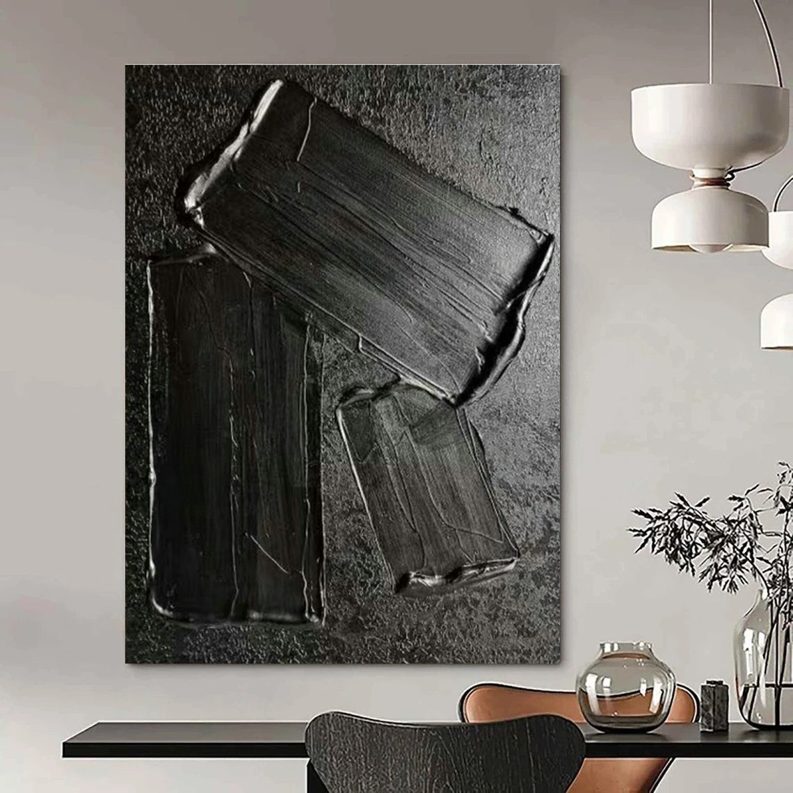 Black Paste - Textured Art for Industrial Bar & Minimalist Study DLZ1340