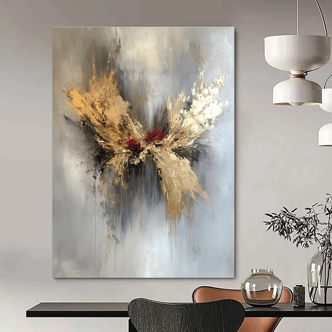 Gold - Red Abstract Butterfly Art for Bedroom & Luxury Spa STSC729