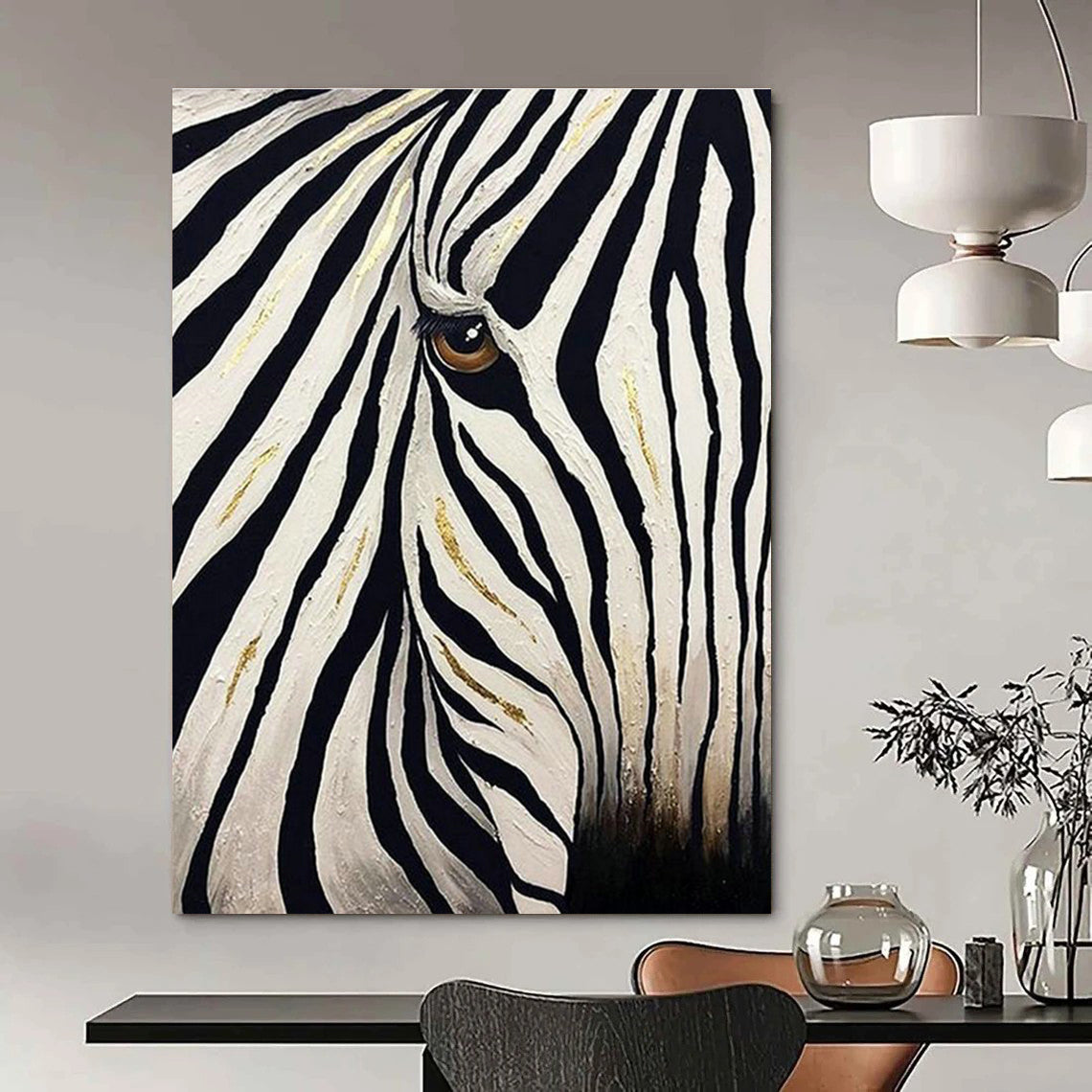 Zebra Eye with Gold Accents Art for Luxury Dressing Room & Art - Centric Living Room DLZ2146