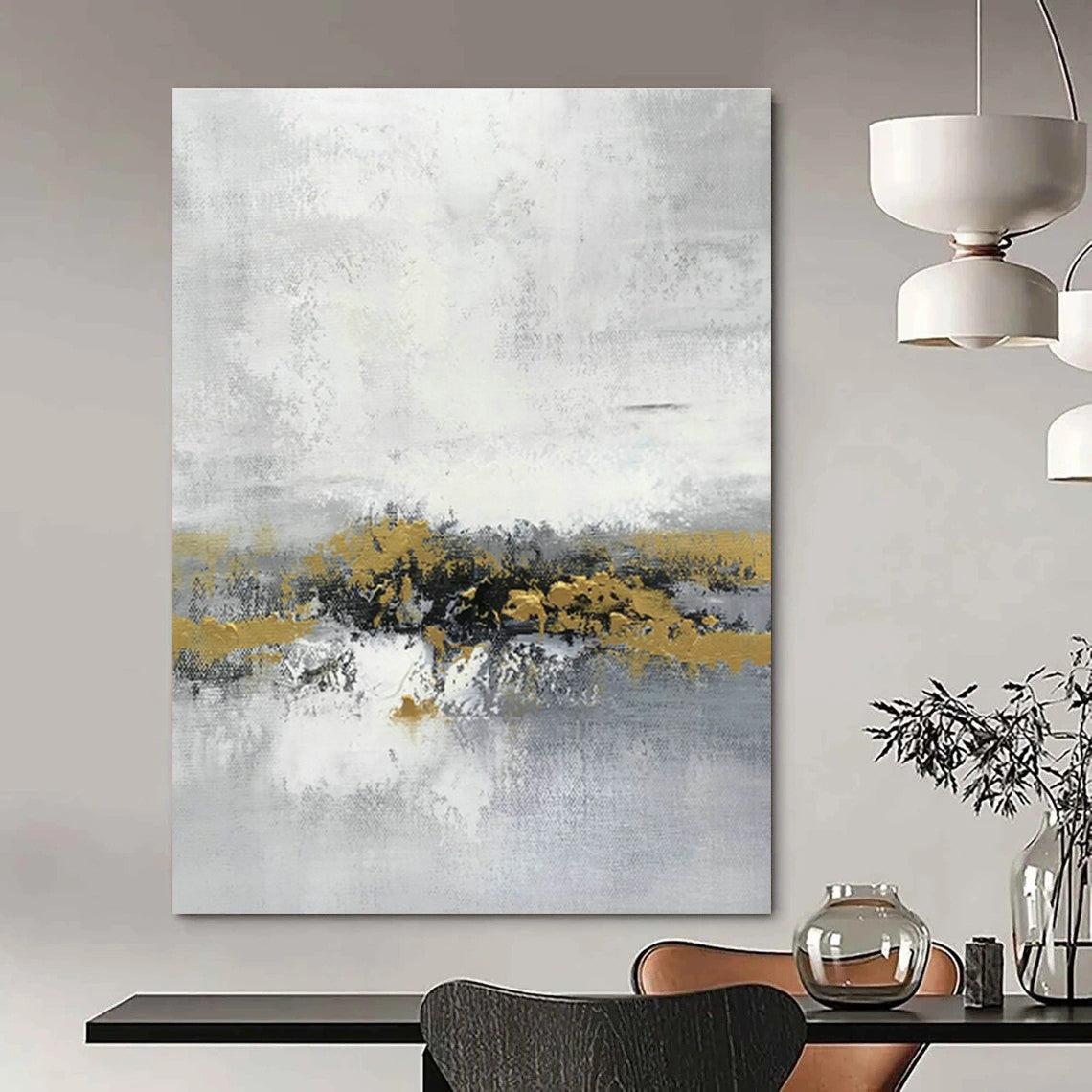 Gray - White Abstract with Gold Patches for Bedroom & Hotel Lobby DLZ0572