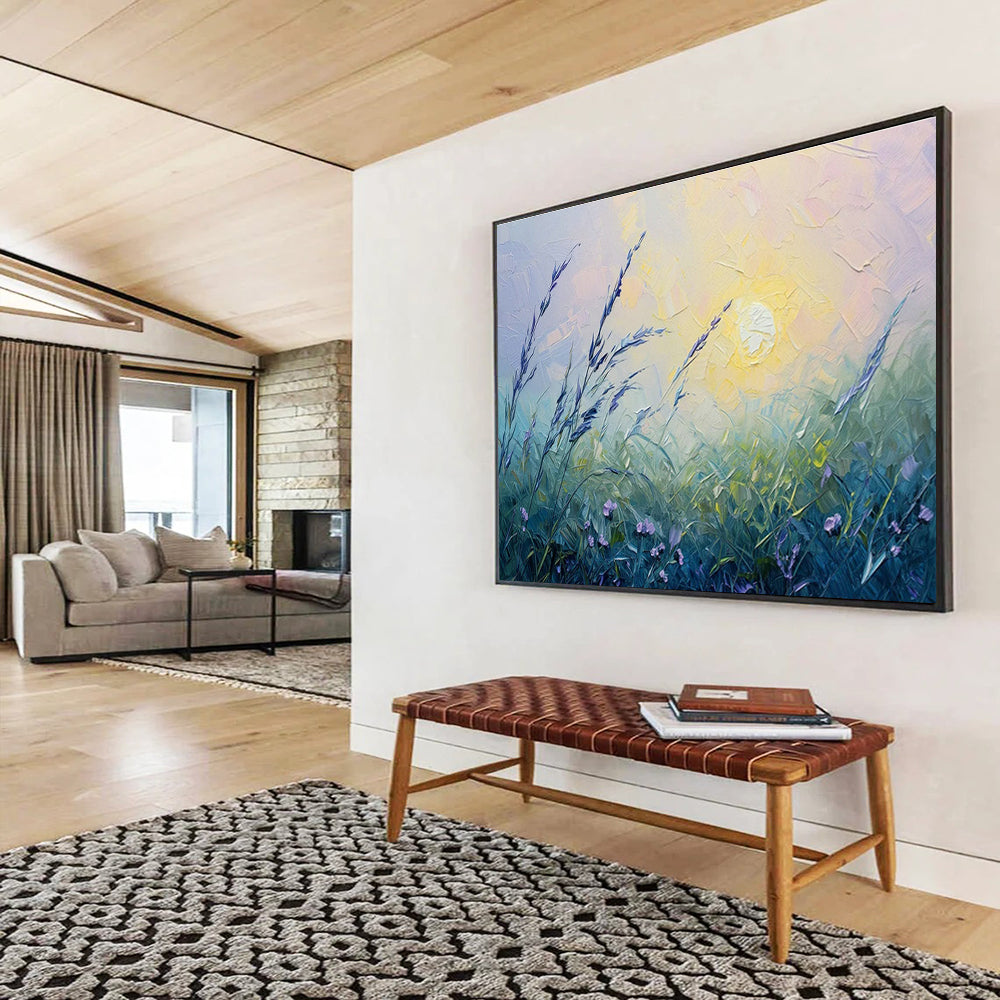 Meadow Sunrise Oil Painting for Countryside Bed & Breakfast Guest Rooms DLZ3146