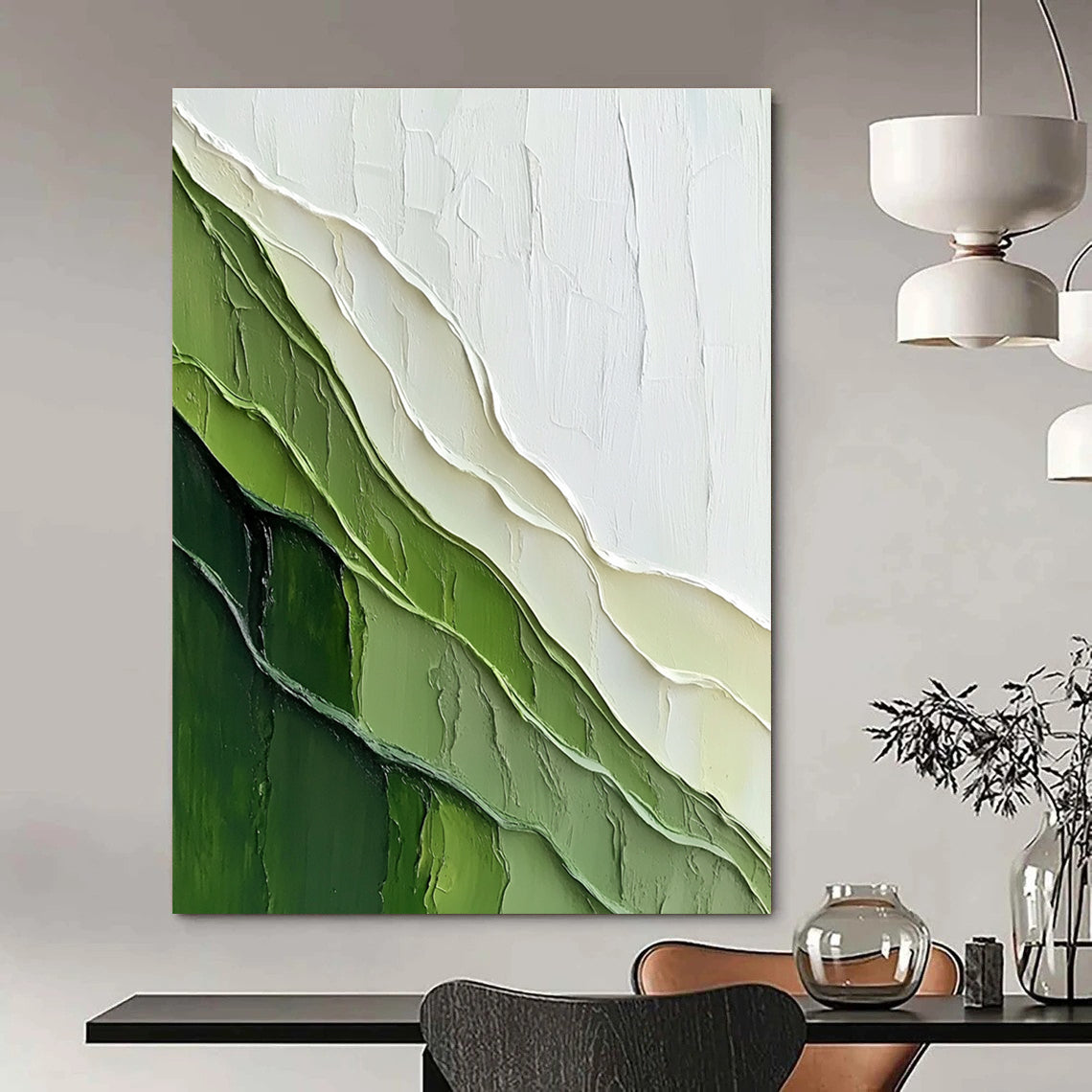 Green & White Textured Landscape for Modern Living Room & Nature - Inspired Office STSC1120