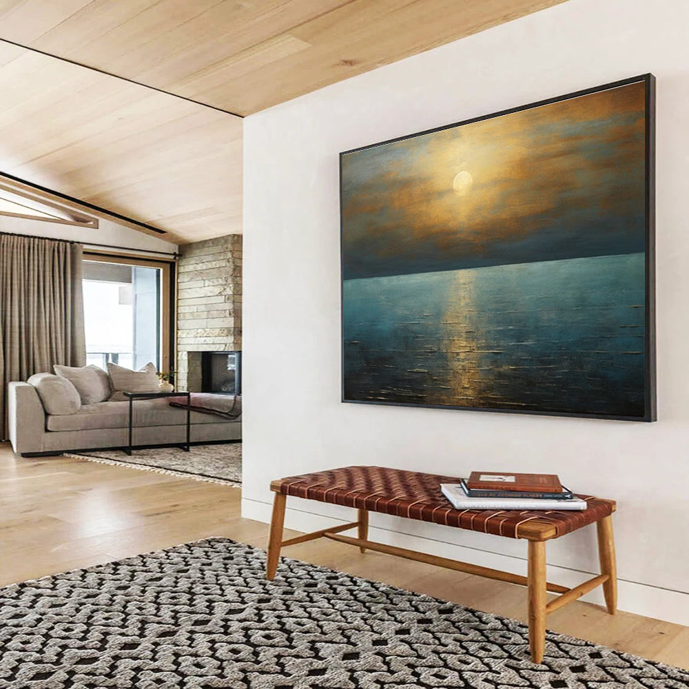Sea Sunrise Oil Painting for Beach House Dining Rooms DLZ2486