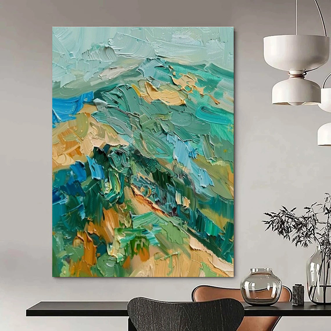 Textured Mountain Impasto Art for Ski Lodge & Adventure - Themed Office DLZ1465