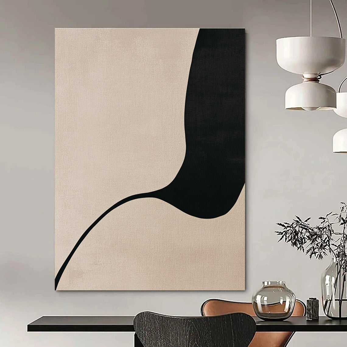 Black and Beige Curved Shape Art for Modern Bedroom & Contemporary Art Gallery STSC1341
