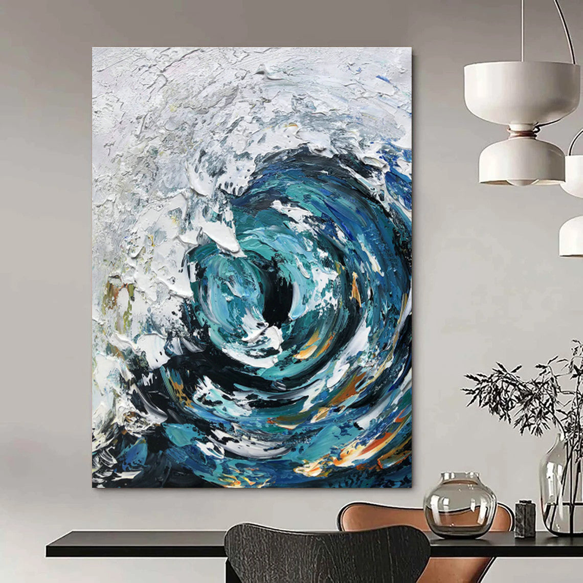 Blue Swirl Abstract Painting for Coastal Spa & Ocean - Lover’s Home Office DLZ1302