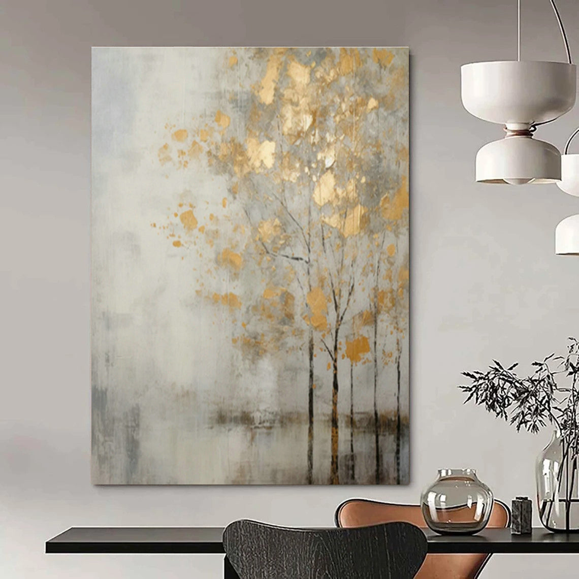 Gold - Leaf Tree Abstract Art for Luxury Hotel Lobby & Home Living Room DLZ1062