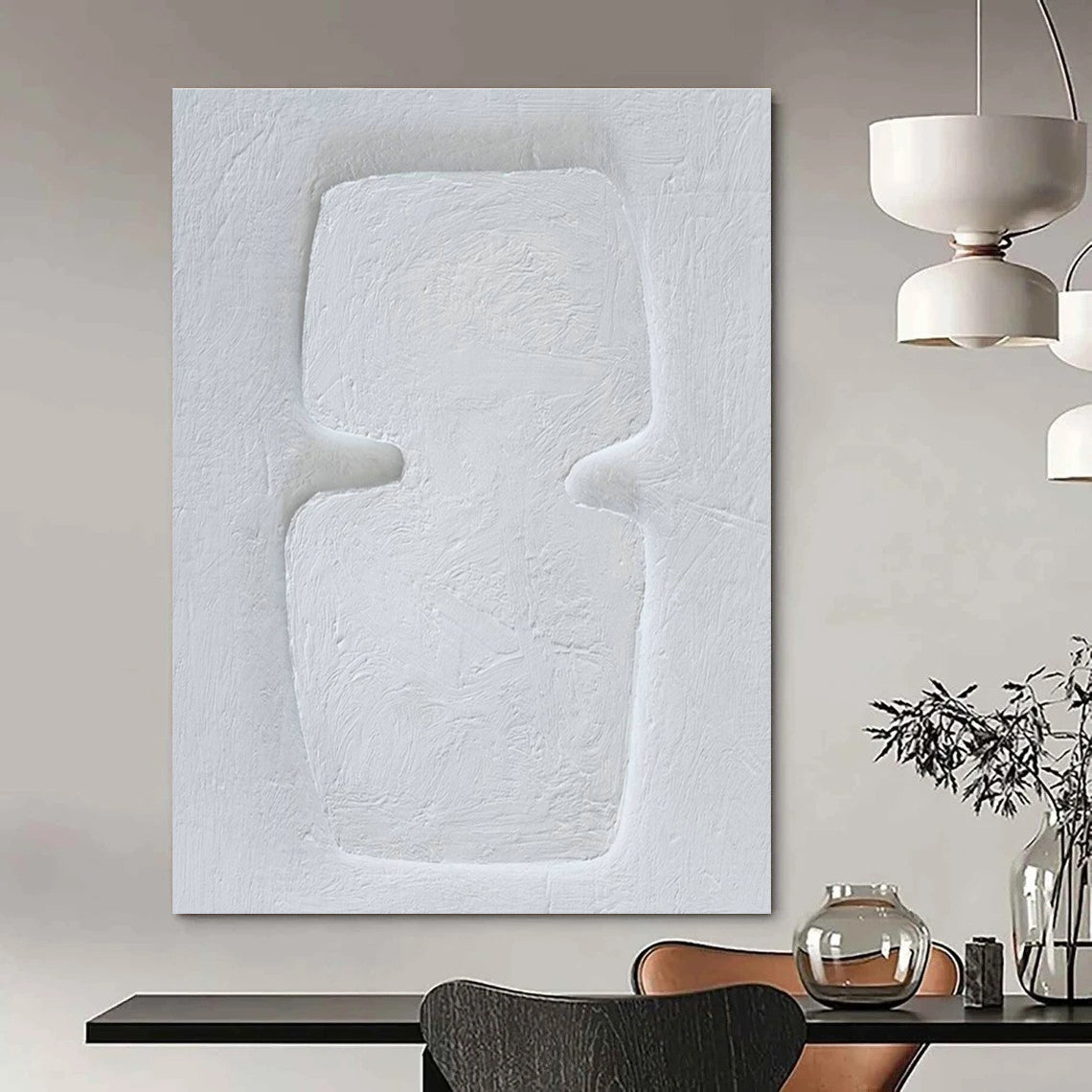 White Textured Relief Art for Scandinavian Gallery & Minimalist Bedroom DLZ1891