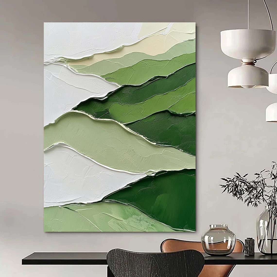 Textured Green and White Mountains for Nature - inspired Home Office & Modern Art Gallery STSC1005