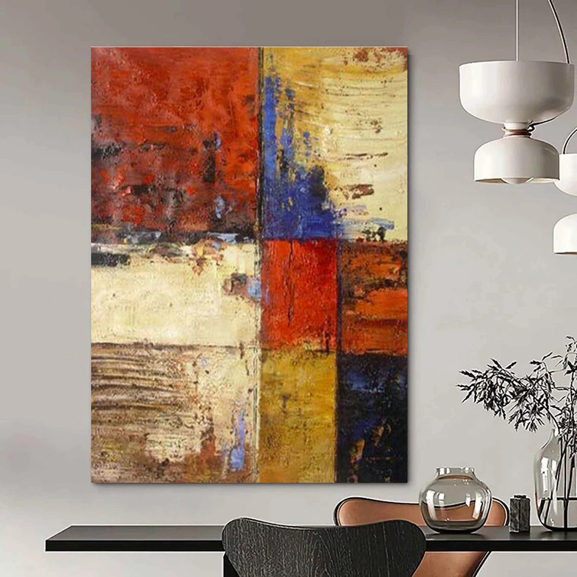 Red - Blue Patch Abstract Art for Living Room & Dining Room DLZ0464