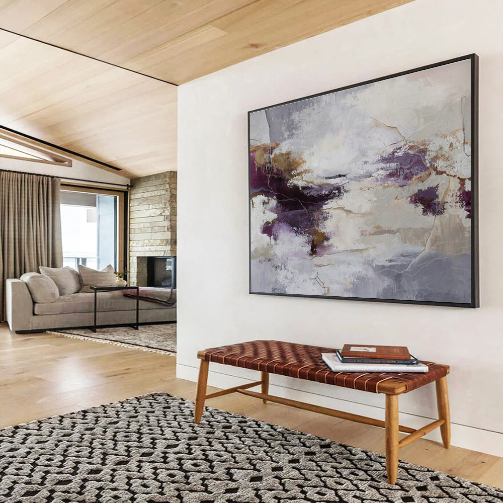 Purple - Gray - Gold Abstract Art for Sophisticated Living Room Interiors DLZ2518