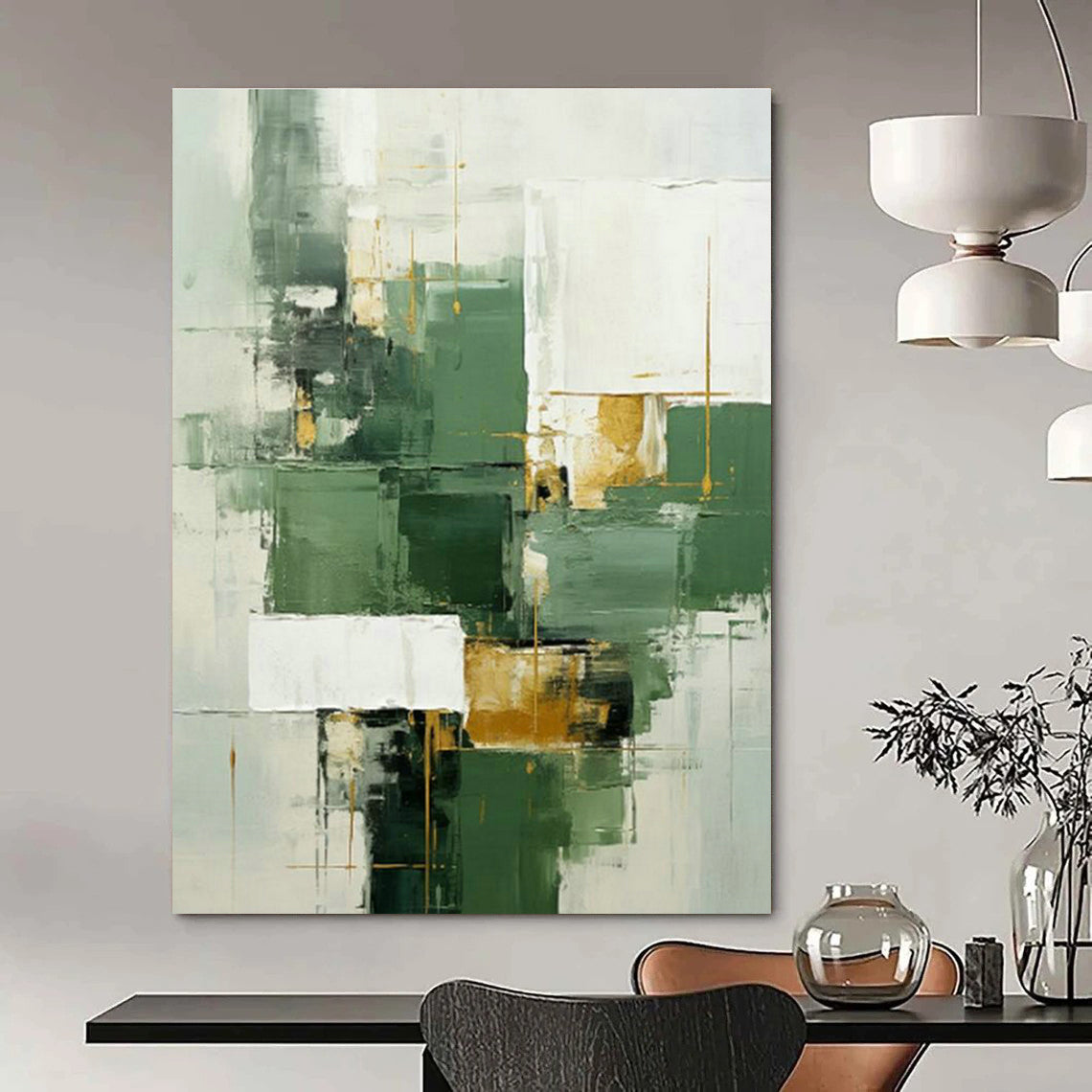 Green - Gold Geometric Abstract Art for Dining Room & Office DLZ0303