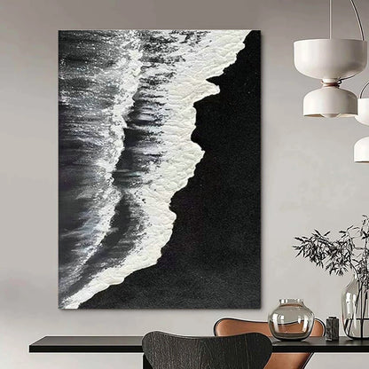 Black - Base Silver Wave Abstract 2 for Minimalist Gallery & Zen - Inspired Meditation Room DLZ0969