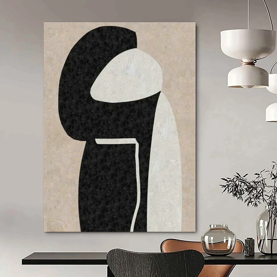 Beige - Black Abstract Figure Art for Chic Boutique & Minimalist Home Bedroom DLZ2039