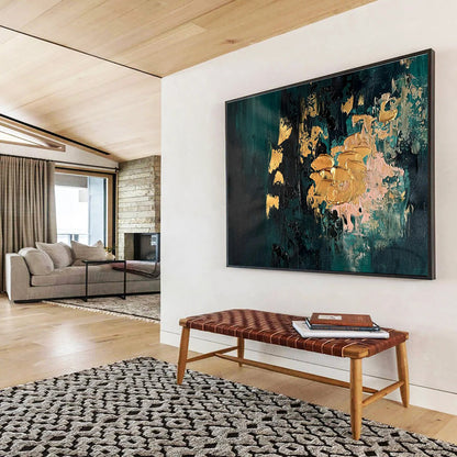 Dark Green & Gold Foil Abstract Art for Luxury Hotel Lobby Walls DLZ2646
