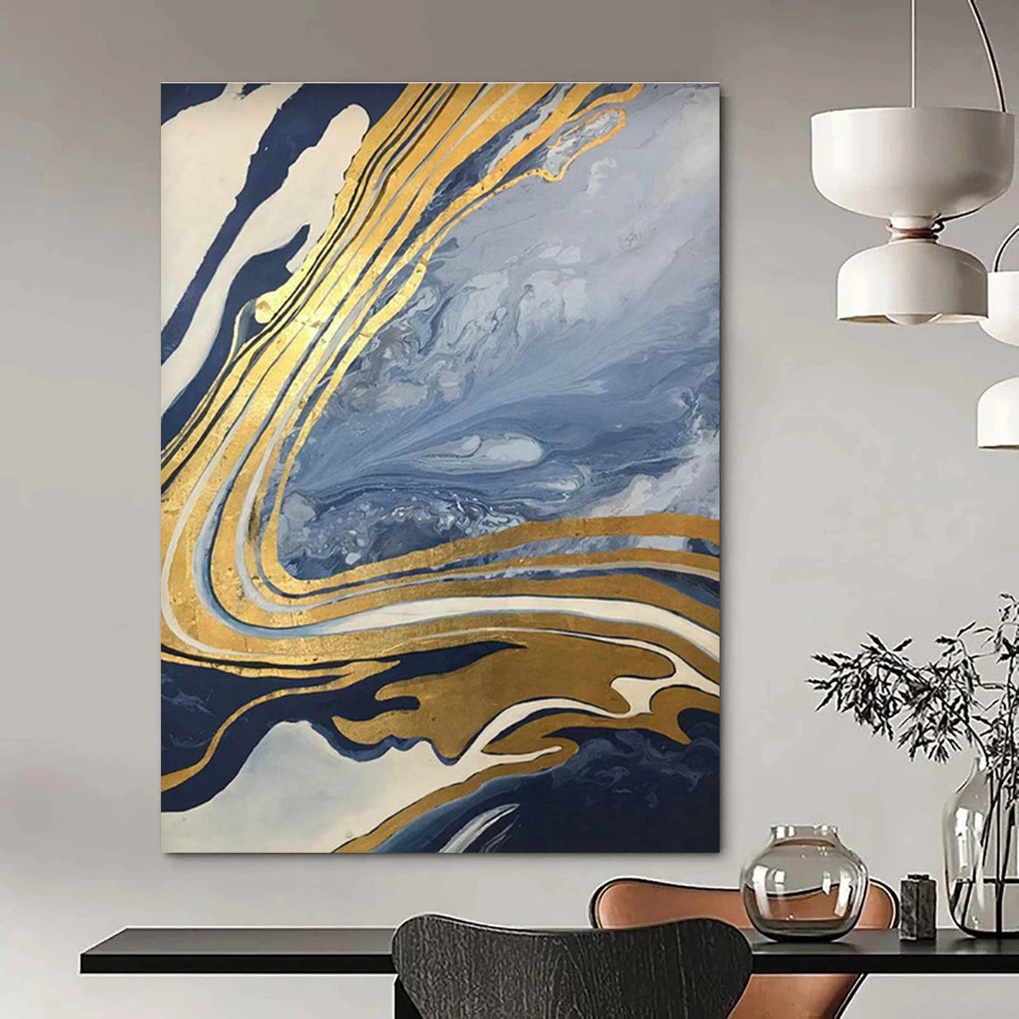 Blue - Gold Marble Abstract for High - End Jewelry Store & Luxury Penthouse Lounge DLZ0887