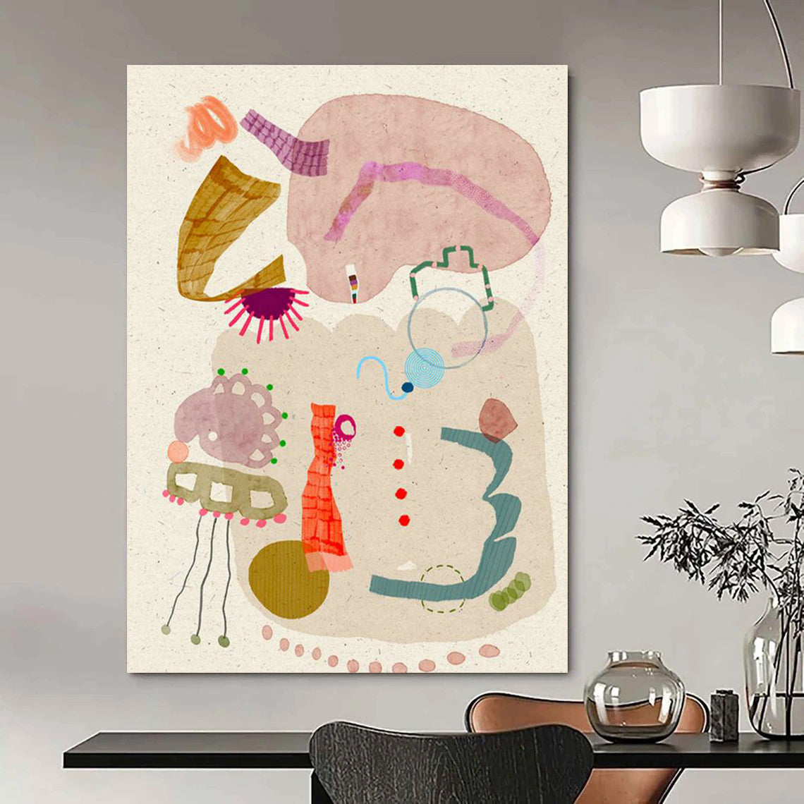 Collage - Style Abstract Art for Bohemian Home Study Nooks DLZ0078