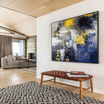 Dynamic Yellow - Blue Abstract Masterpiece to Elevate Modern Living Room Aesthetics DLZ3033