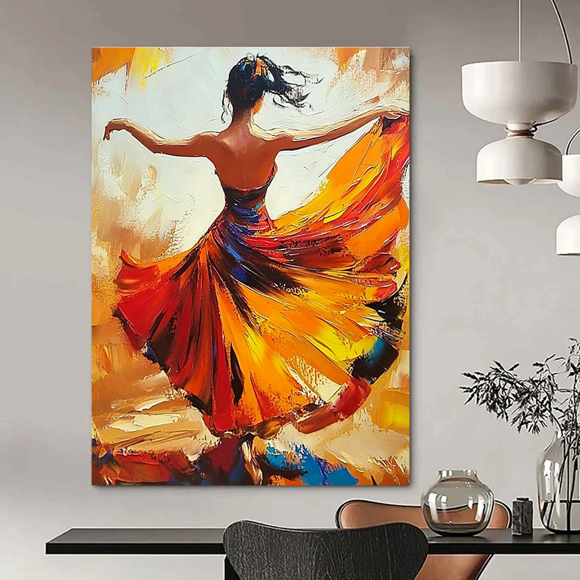 Dancing Woman in Colorful Dress for Dance Studio Performance Area & Vibrant Home Living Room STSC174
