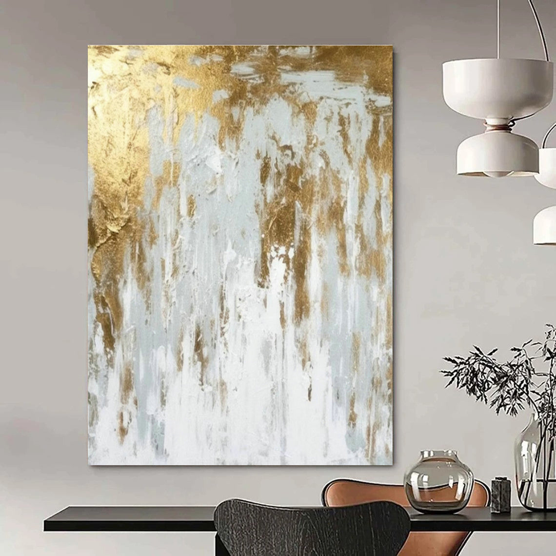 Gold - White Abstract Art for Luxury Hotel Lobby & Upscale Home Office DLZ1934