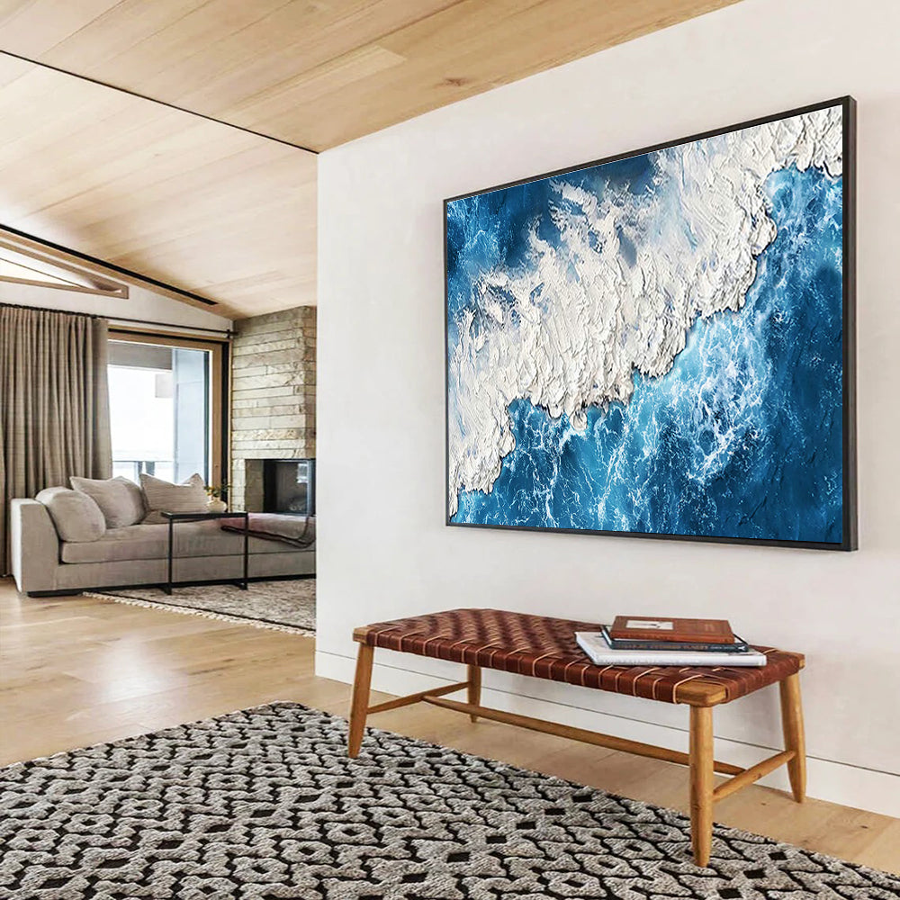 Blue - White Coastal Oil Painting for Nautical - Themed Yacht Club Lounges DLZ3169