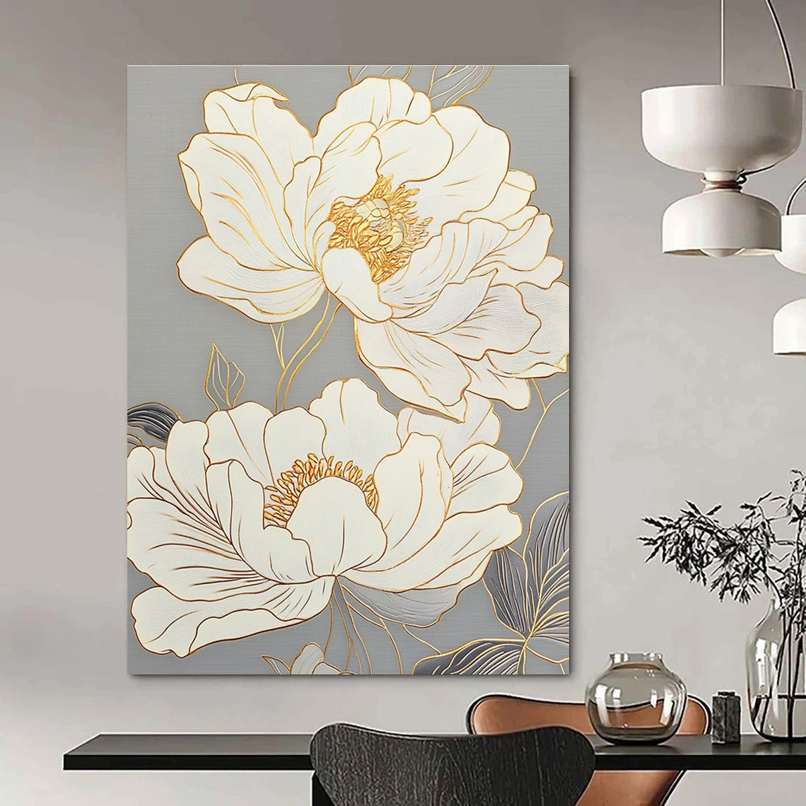 Golden Line Flowers Art for Luxury Hotel Spa & Elegant Home Bathroom STSC1433