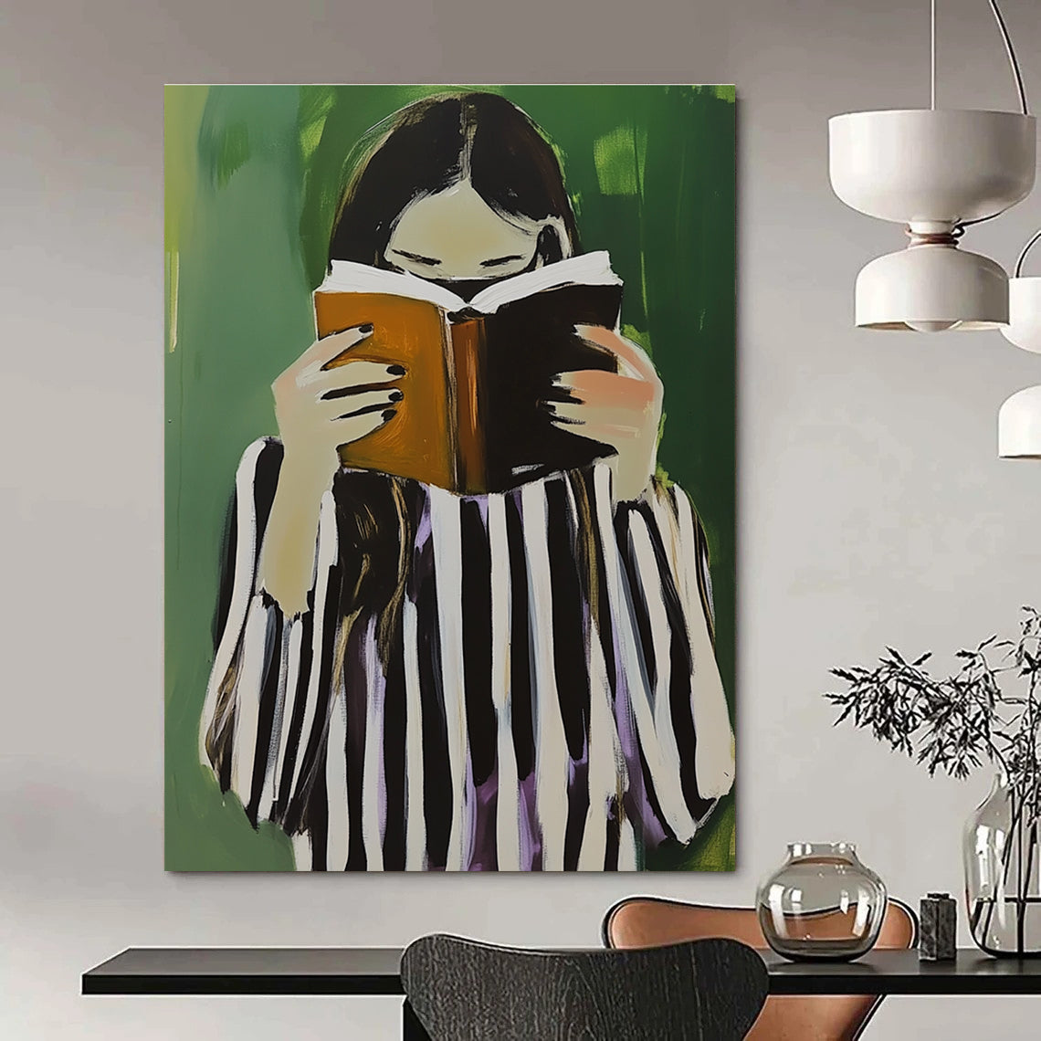 Girl Reading with Book for Cozy Reading Nook & Literary - Themed Café STSC1258