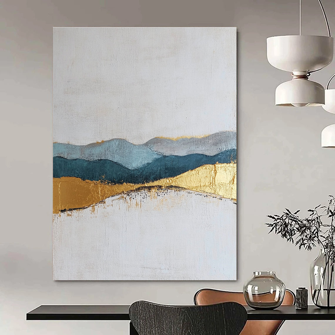Golden - Hued Mountain Range Art for Luxury Living Room & Hotel Reception STSC110