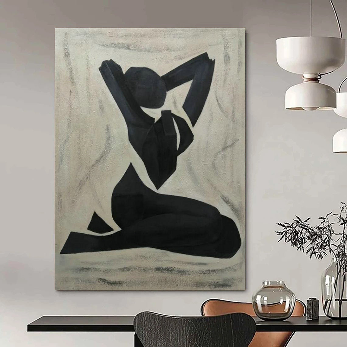 Black Yoga Pose Silhouette Art for Wellness Center & Minimalist Bedroom DLZ2265