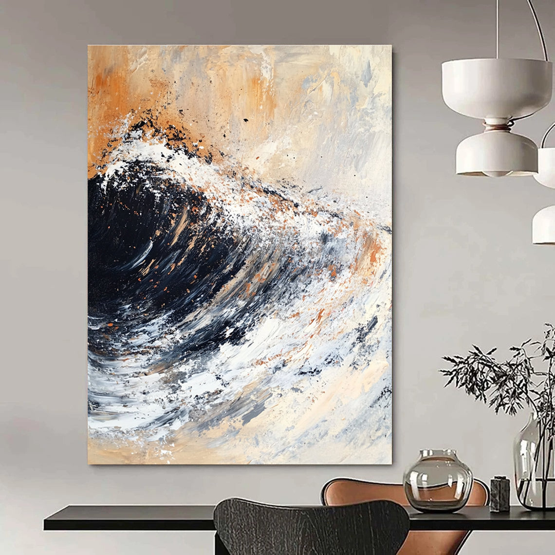 Dynamic Wave in Neutral Tones Art for Coastal Restaurant & Nautical - Themed Home Office STSC140