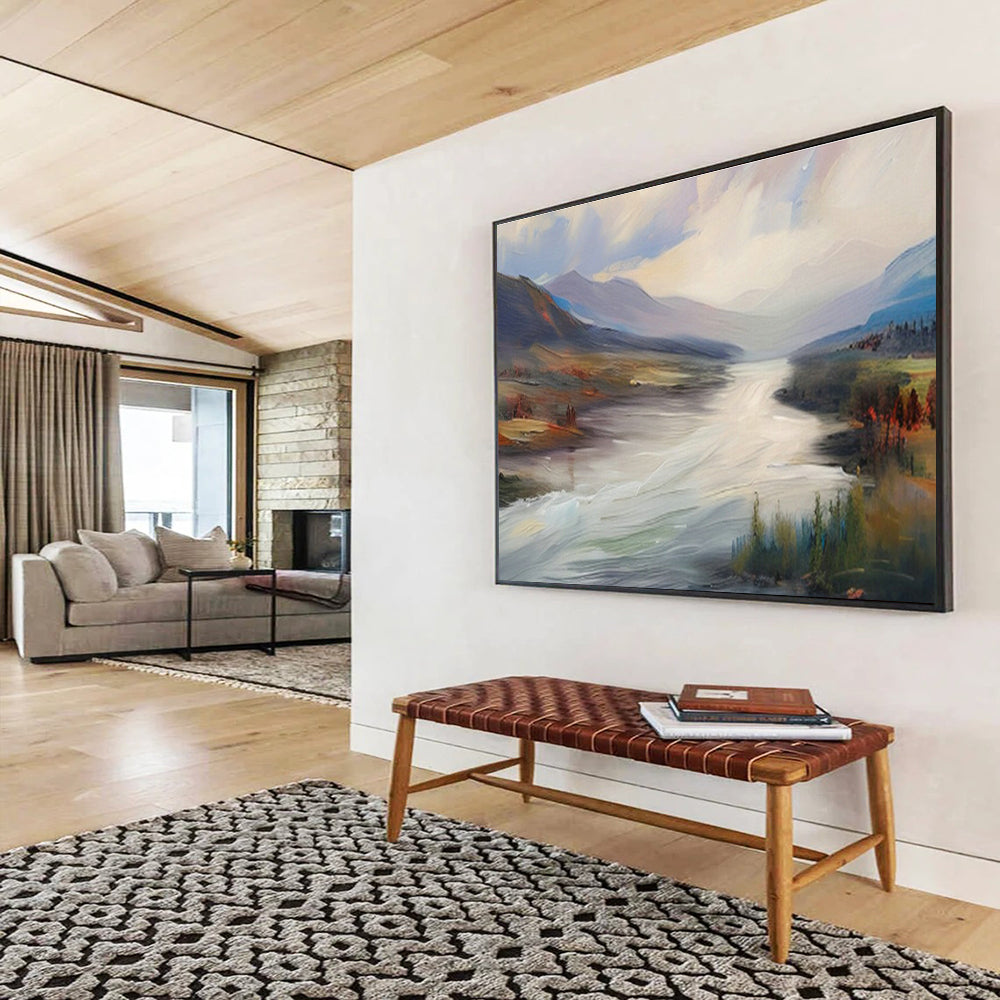 Landscape River Oil Painting for Rustic Living Room DLZ2853