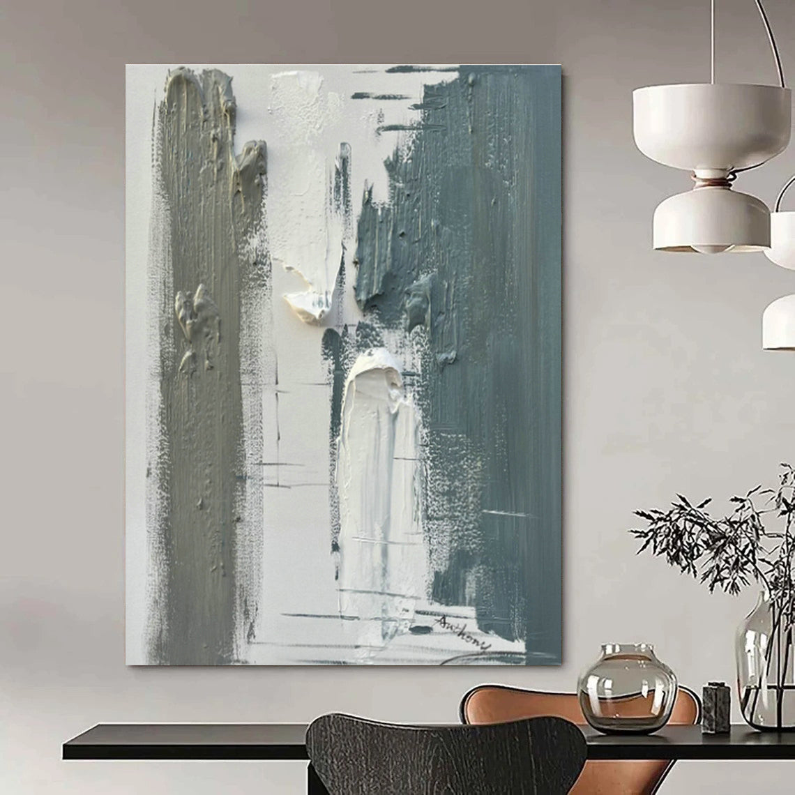 Gray - White Textured Abstract Art for Modern Library & Industrial Studio DLZ0804