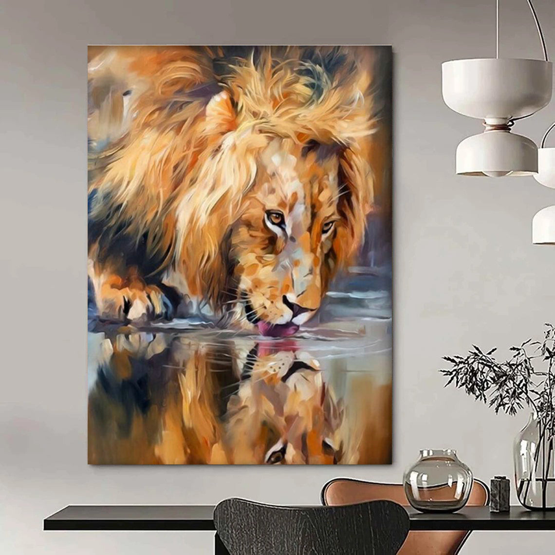 Lion at Water Art for Safari Lodge & Man Cave DLZ2347