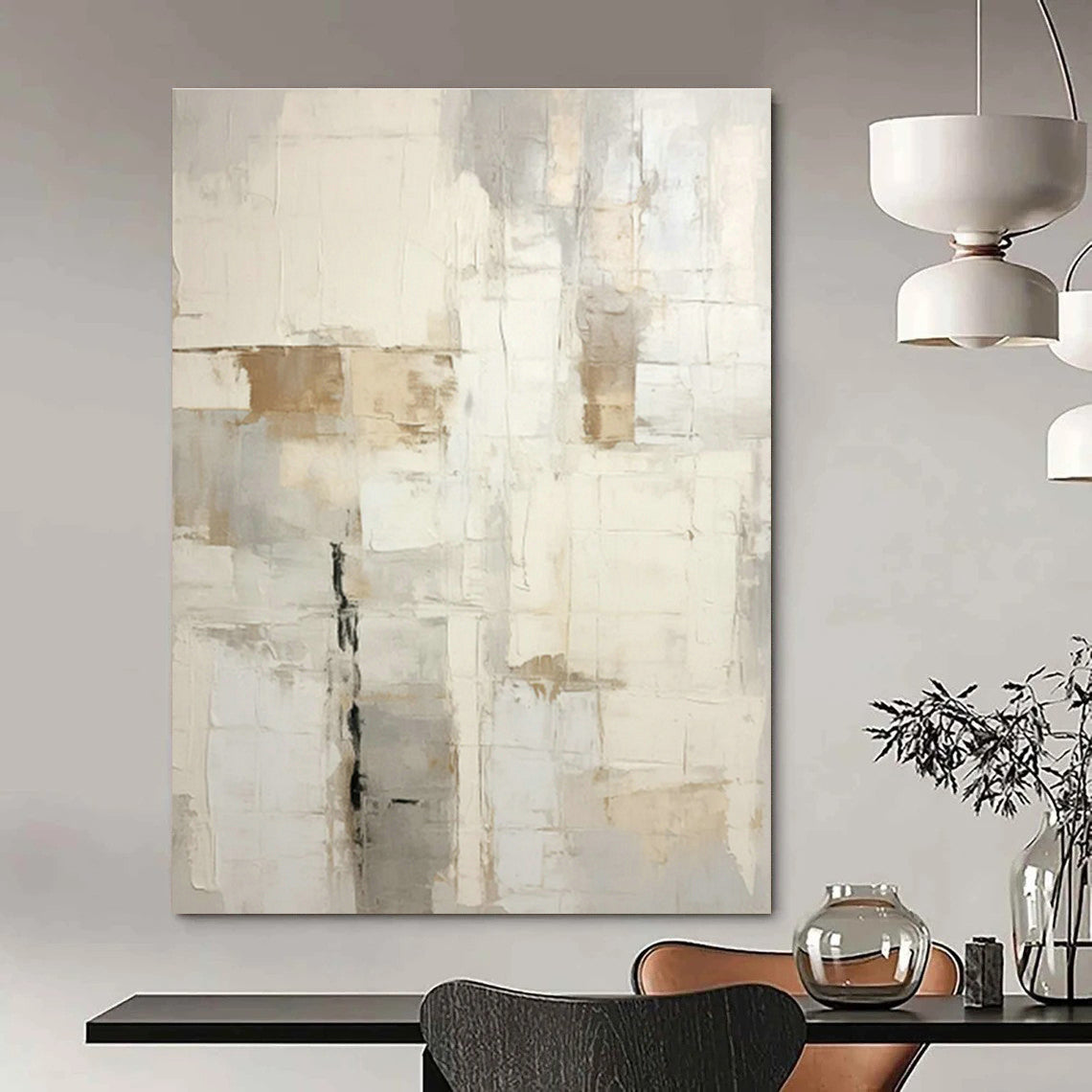 Gray - White - Brown Square Abstract Art for Minimalist Home & Design Studio DLZ1262