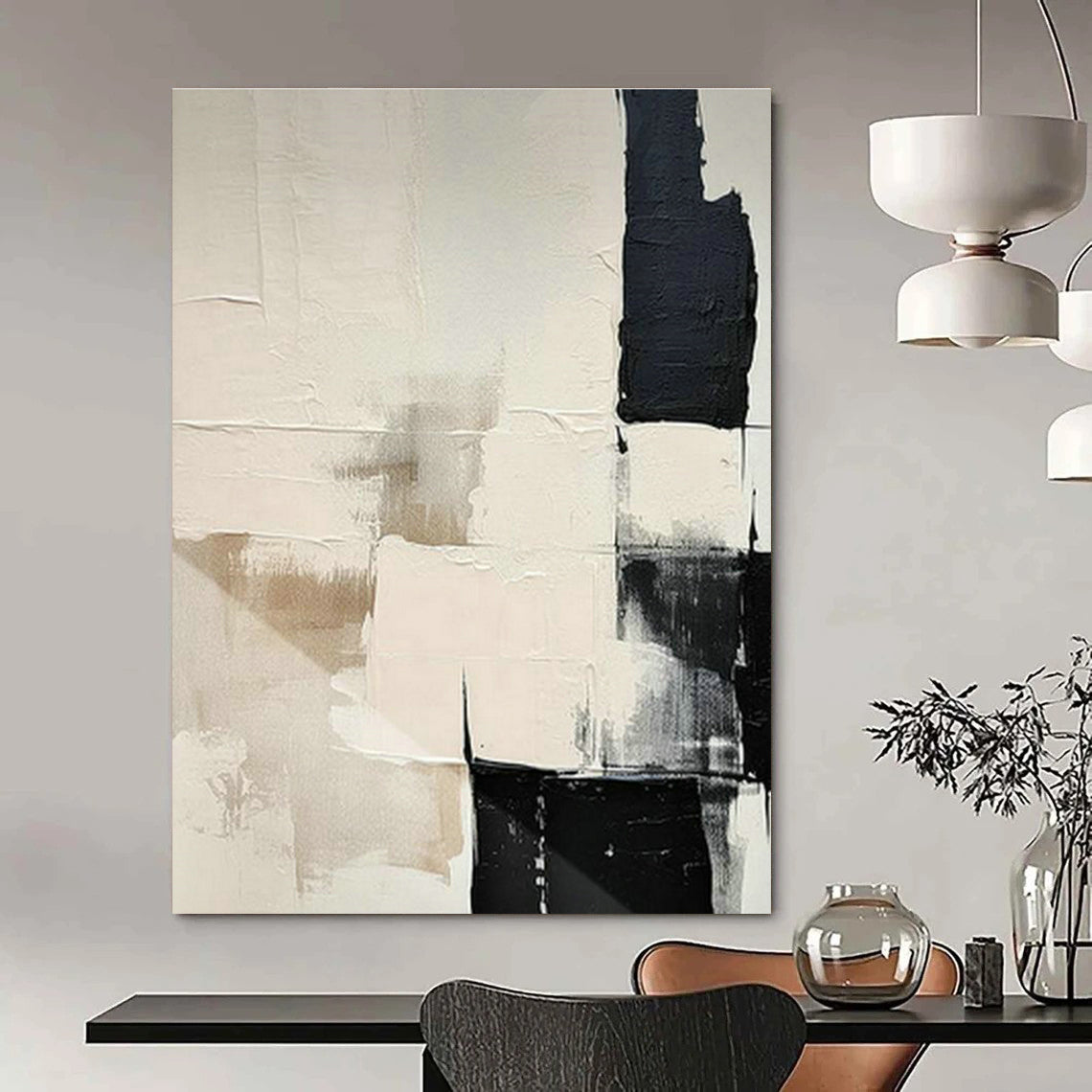 Beige - Black Geometric Art for Modern Home Entryway Statements DLZ0212