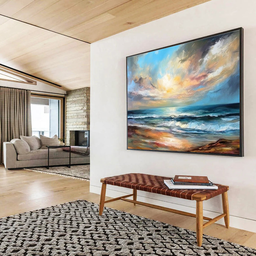 Seaside Sunset Oil Painting for Coastal Home Living Rooms DLZ2536