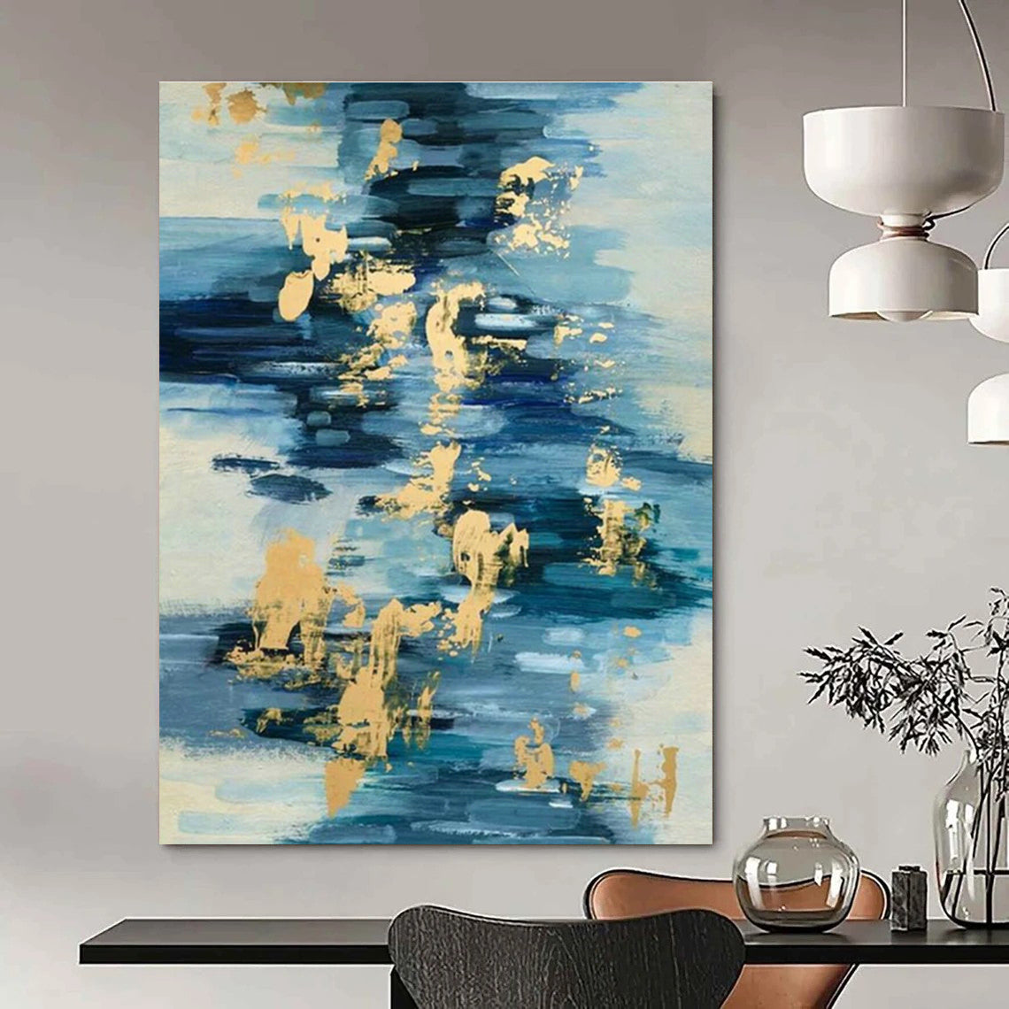 Gold - Blue Water Ripple Abstract for Beachfront Resort Lobby & Coastal Art Gallery DLZ0938