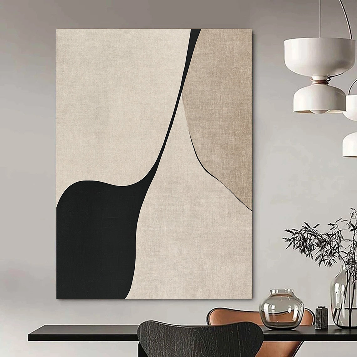 Black and Beige Curved Shapes Art for Modern Bedroom & Luxury Hotel Suite STSC1324