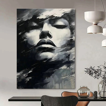 Black and White Abstract Face Art for Modern Art Gallery & Edgy Home Office DLZ1543