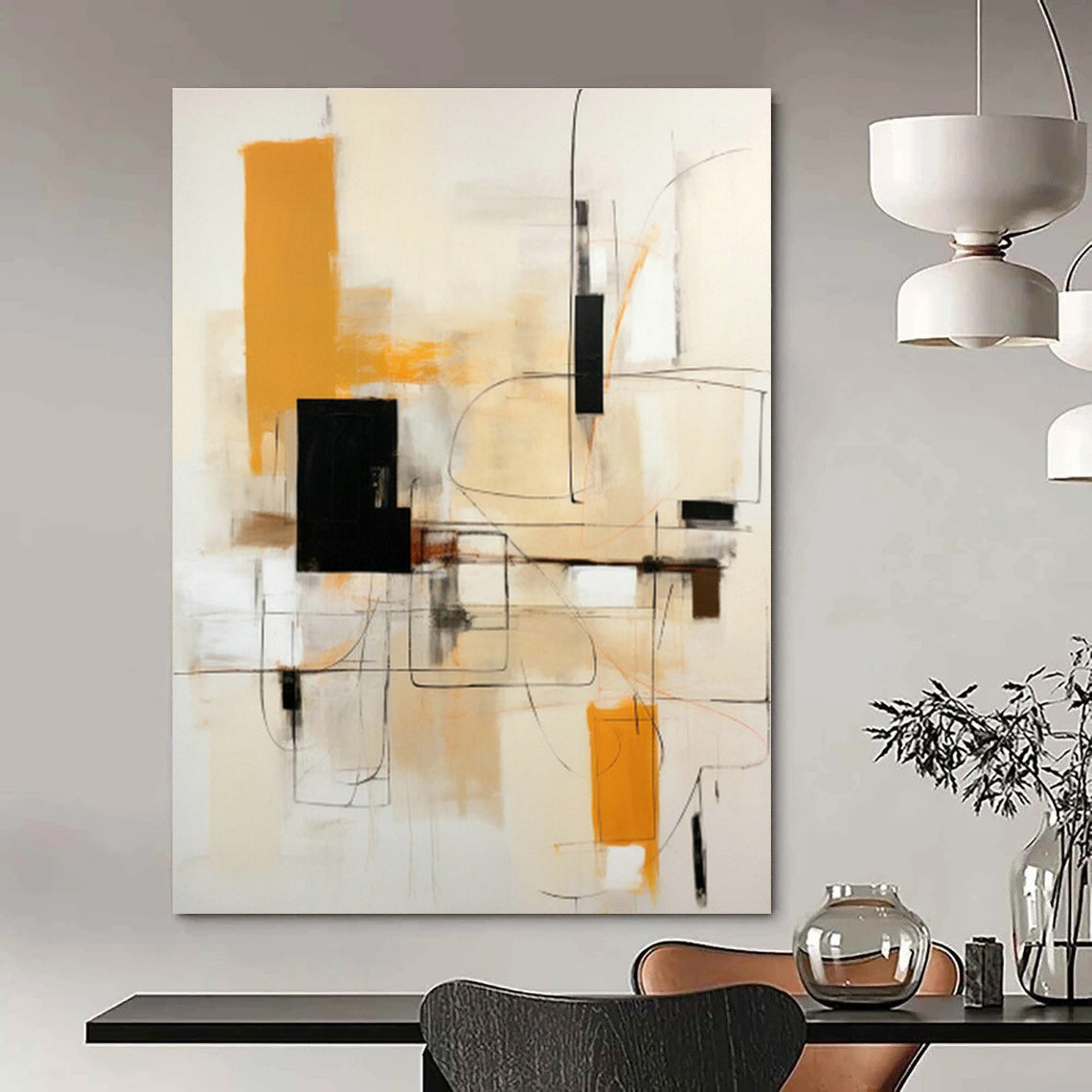 Warm Geometric Abstract Art for Cozy Living Room & Artisanal Bakery DLZ0612