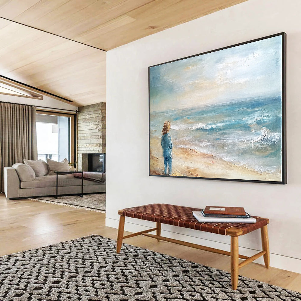 Solitary Figure by the Sea Art for Coastal Home Office & Meditation Space SC411