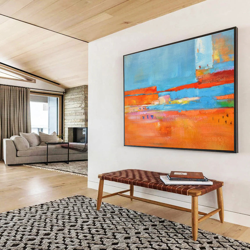 Energetic Orange - Blue Contrast Abstract Art to Ignite Vibrancy in Your Living Space Gatherings DLZ2792