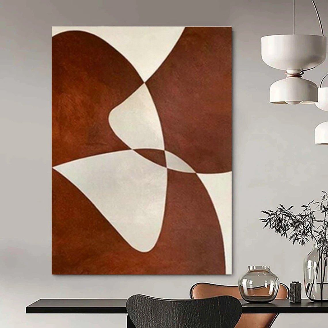 Geometric Brown - White Art for Modern Living Room & Office Reception DLZ2018