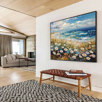 Seaside Flower Field Oil Painting for Relaxing Beach House Bedrooms DLZ2639
