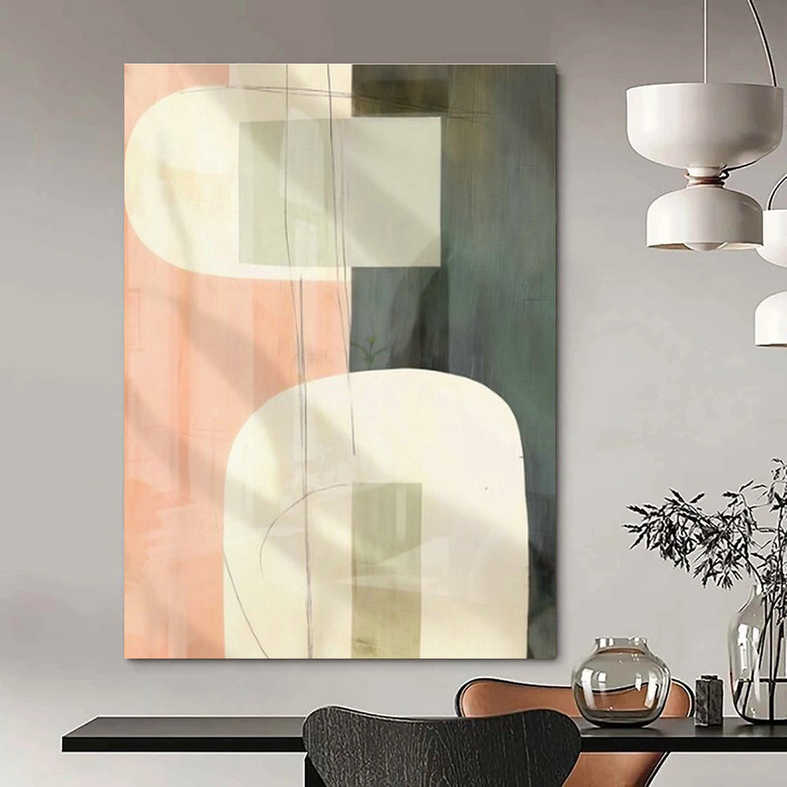 Pink - Green Geometric Abstract Art for Feminine Boutique & Art - Inspired Café DLZ1947